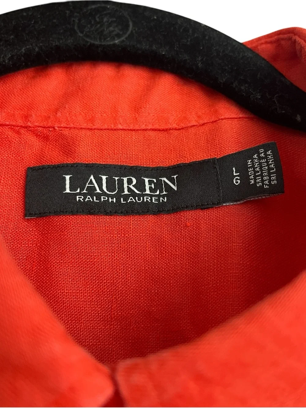 Lauren Ralph Lauren Black Label 100% Linen Button Down Shirt L Orange Red Dolman